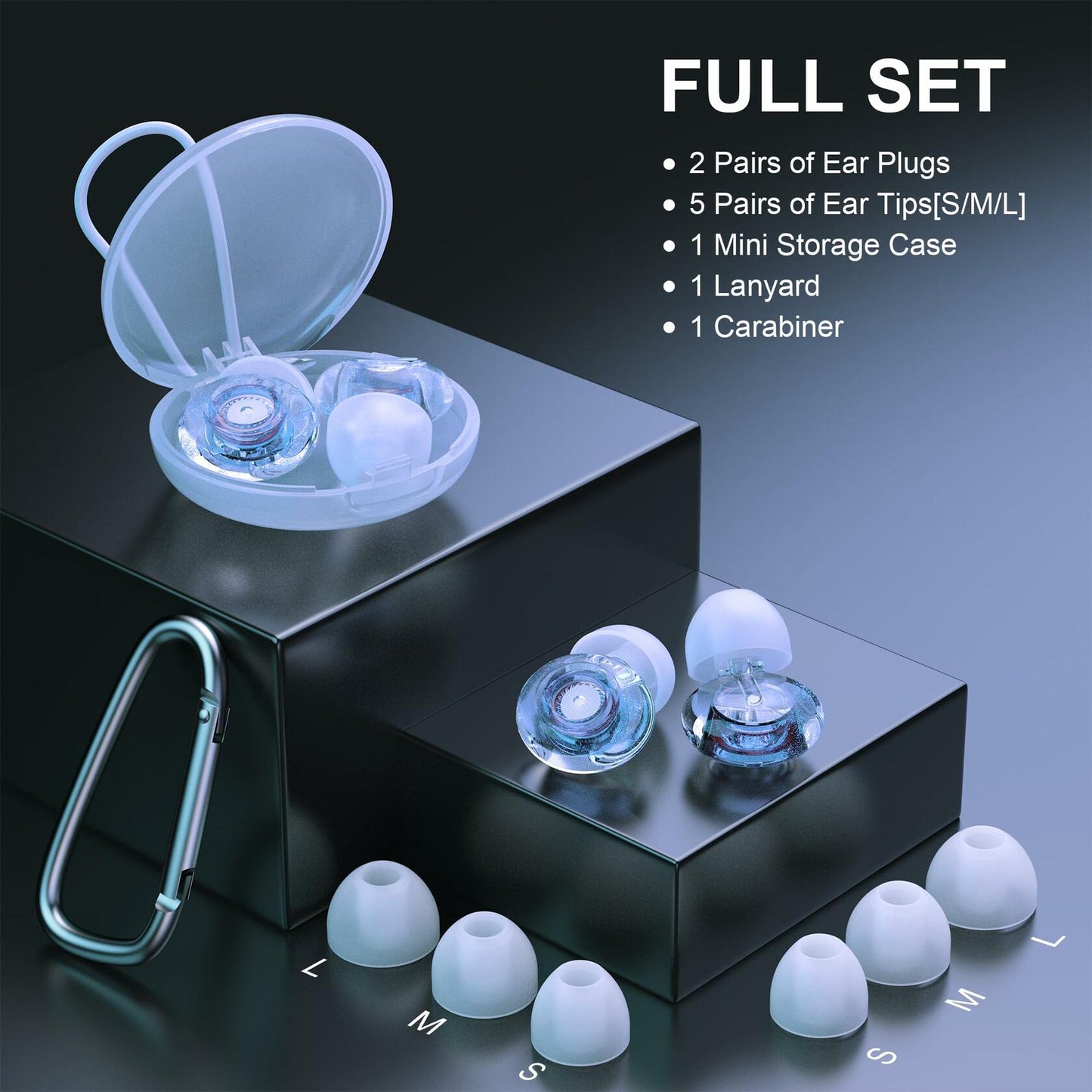 Reusable Silicone Ear Plugs 5 Pairs High Fidelity S/M/L 18-25dB Blue