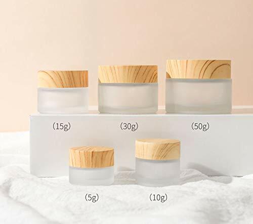 Furnido 5 Pack Frosted Glass Cream Jars with Wood Grain Lid White Cosmetic