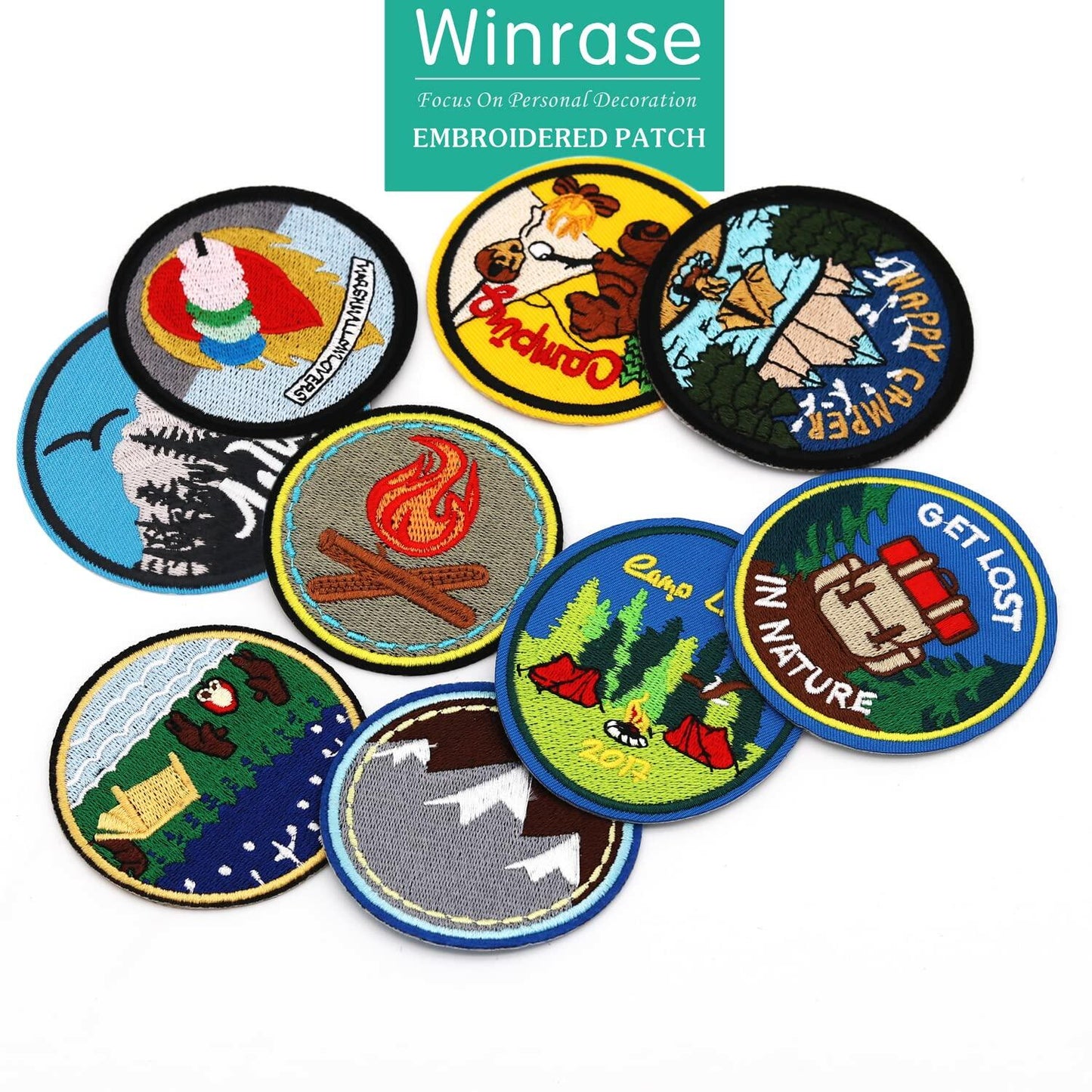 Winrase 9pcs Outdoor Camper Iron-On Embroidered Patches Multicolor Set