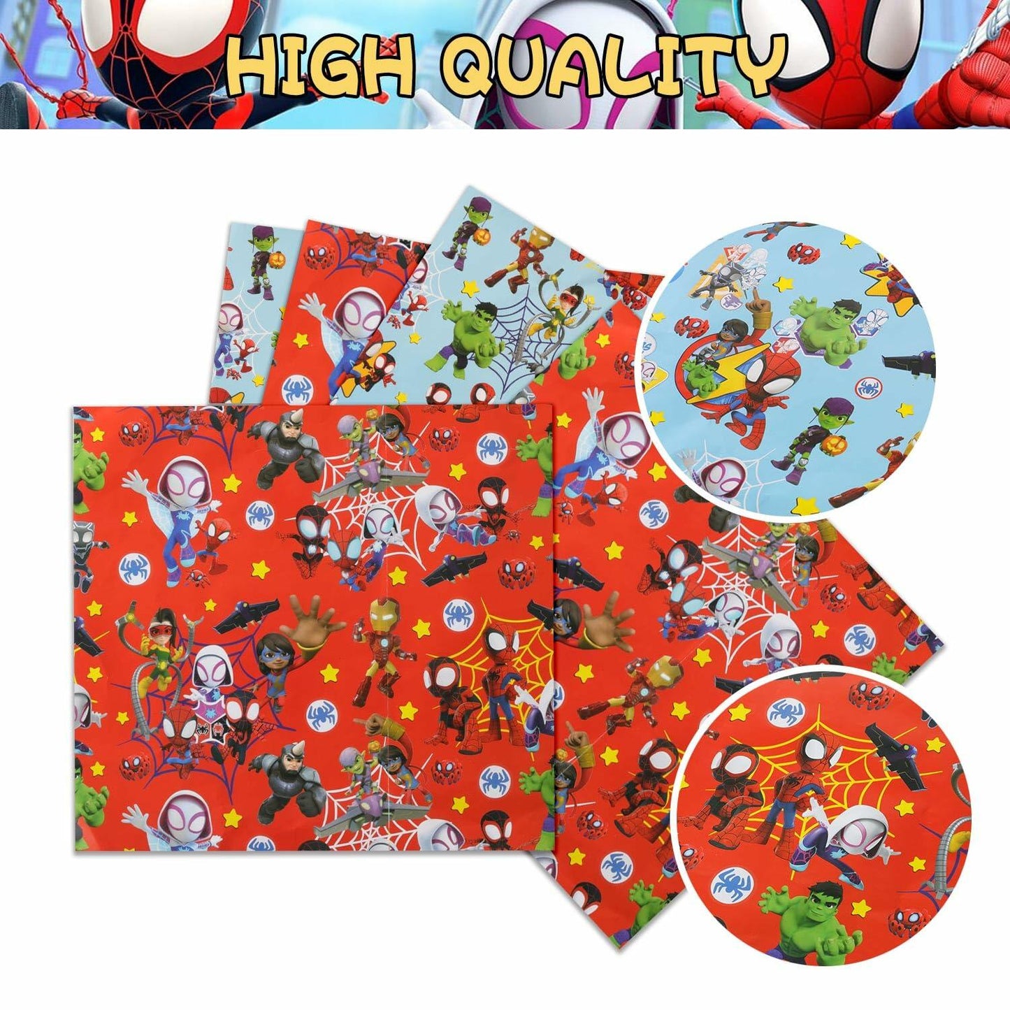 ZEZGERS 6PCS Spidey Wrapping Paper Red Blue Birthday Party Gift Wrap