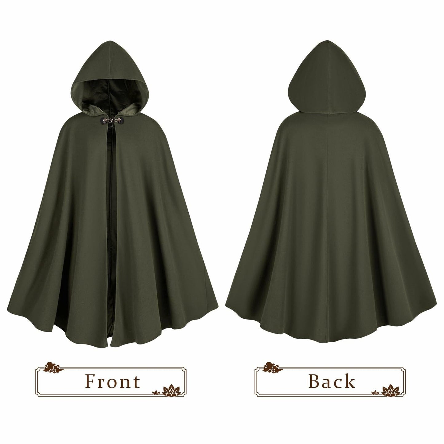 QPAXUCR Medieval Men Renaissance Cloak with Hood Green Leaf Brooch One Size