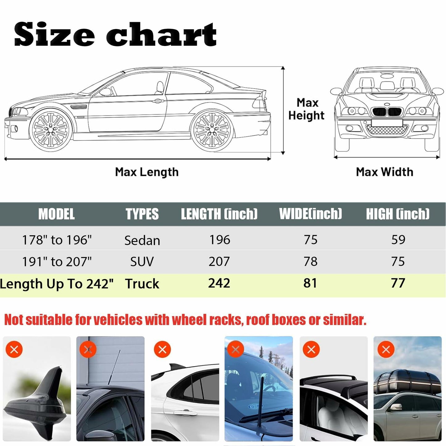 SNKOL Waterproof Car Cover Universal Fit SUV 191-200" Full Cover Oxford