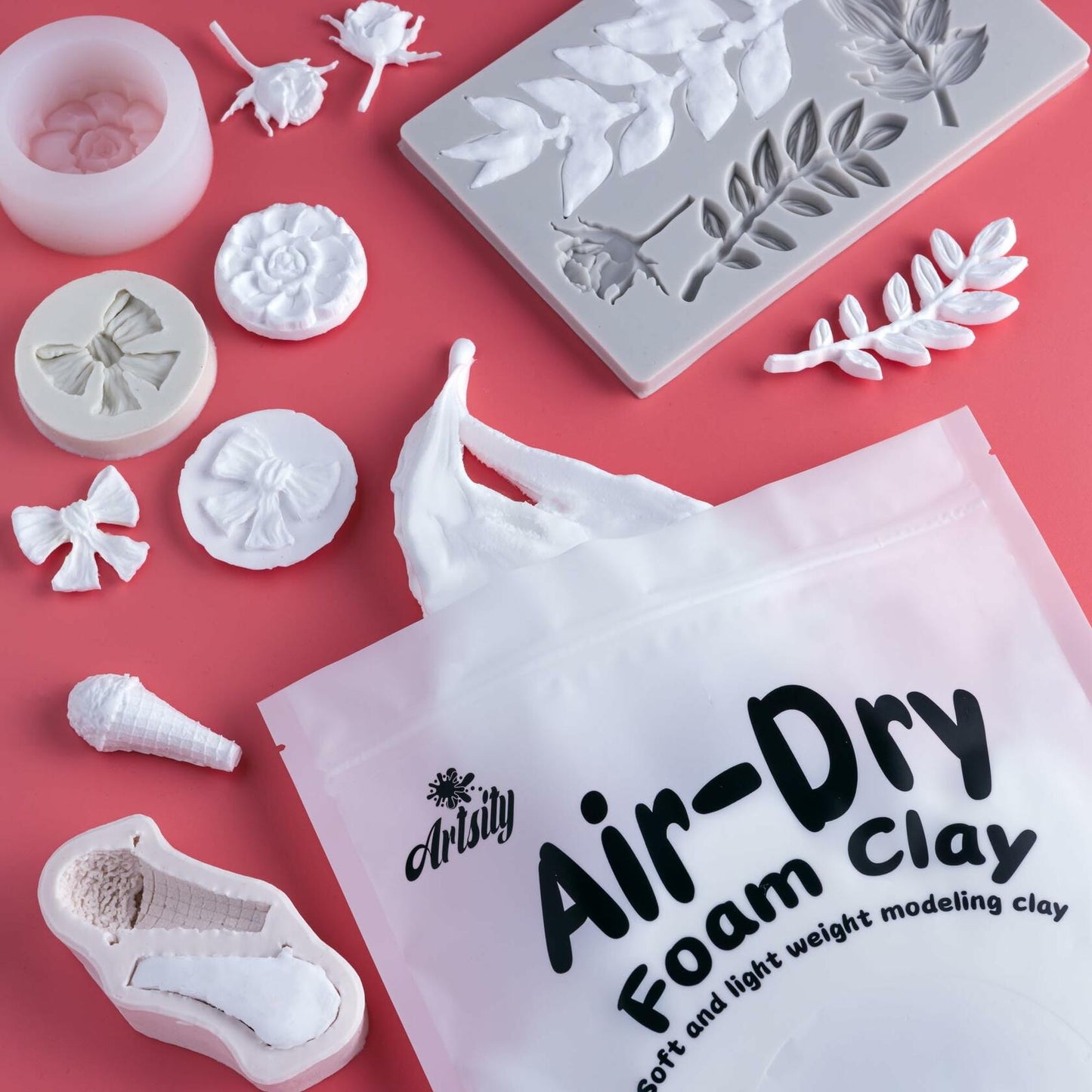 White Air Dry Foam Clay Bulk Pack 2x1.1lb No-Bake Craft Clay Zip Bag