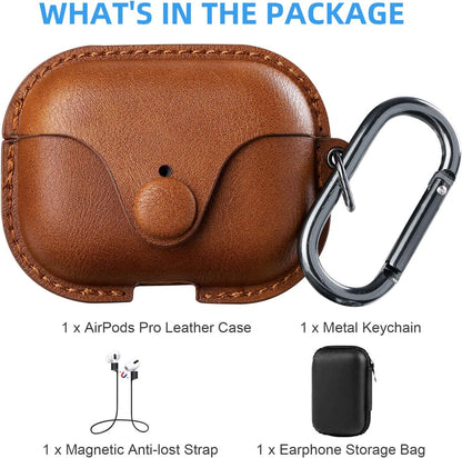 for Airpods Pro 2 Case Leather, Airpods Pro Leather Case Cover with Keychain Airpods Strap Compatible with Apple Airpods Pro 2Nd Generation 2023 2022/ Airpods Pro 2019 (Front LED Visible),Brown