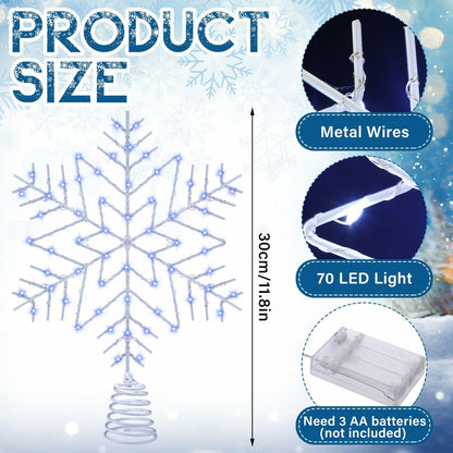 VIHOSE 12" Lighted Snowflake Tree Topper Metal Battery Operated Xmas Decor