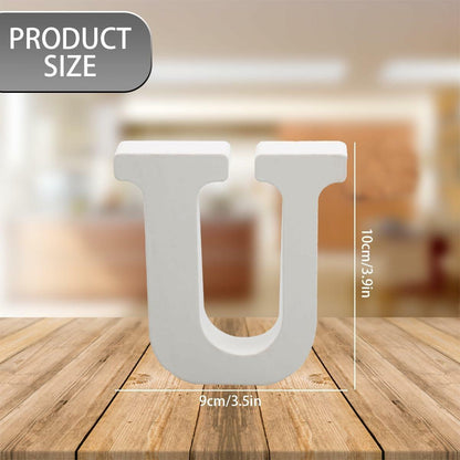 YRONTY 4in White Wooden Letter U Unfinished DIY Crafts Decorative Alphabet
