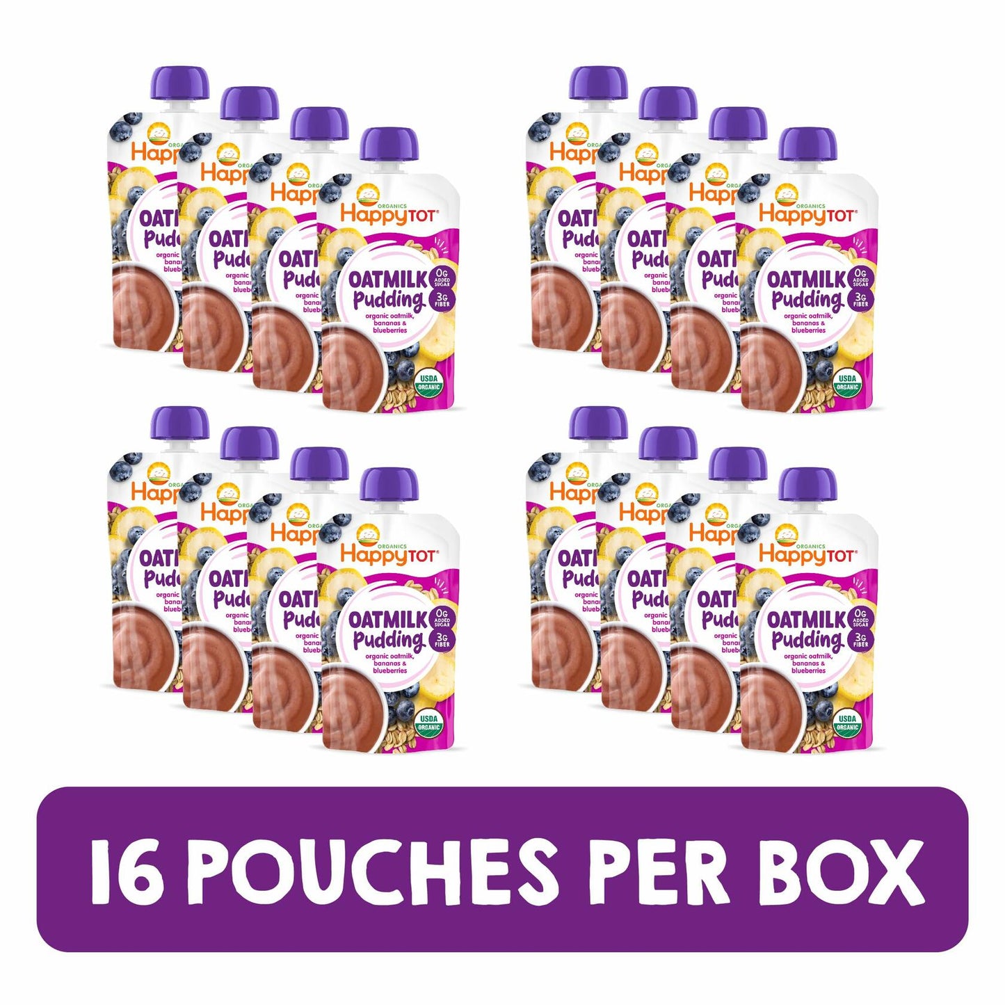 BestBy08/25 Happy Tot Organics Oatmilk Pudding Dairy-Free Toddler Snack 4oz x16