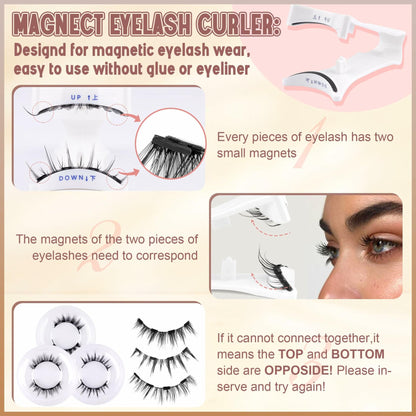 wiwoseo Magnetic Eyelashes 3 Pairs Clear Band Reusable Natural Look