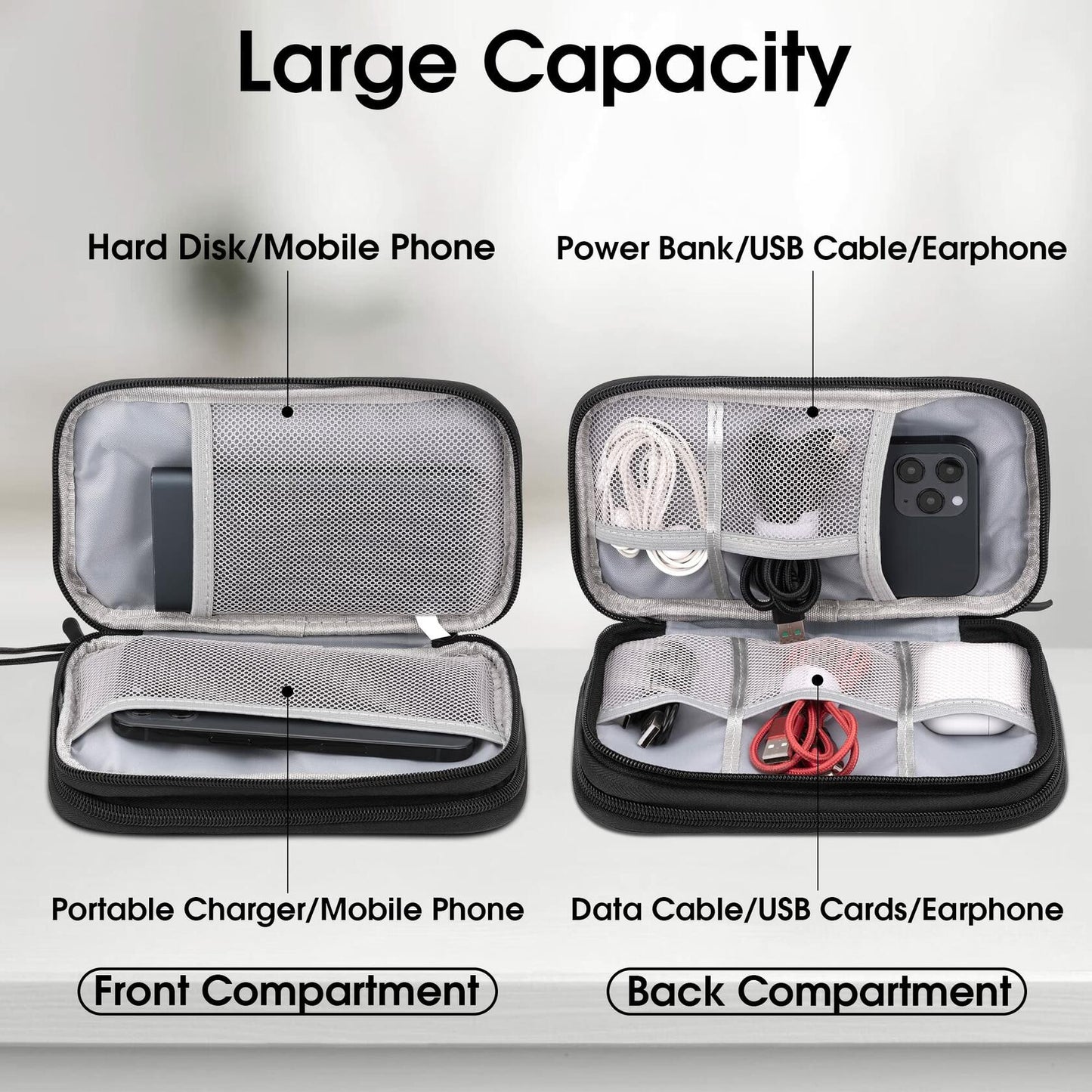 Arae Travel Electronic Organizer Pouch Black Double Layer Waterproof
