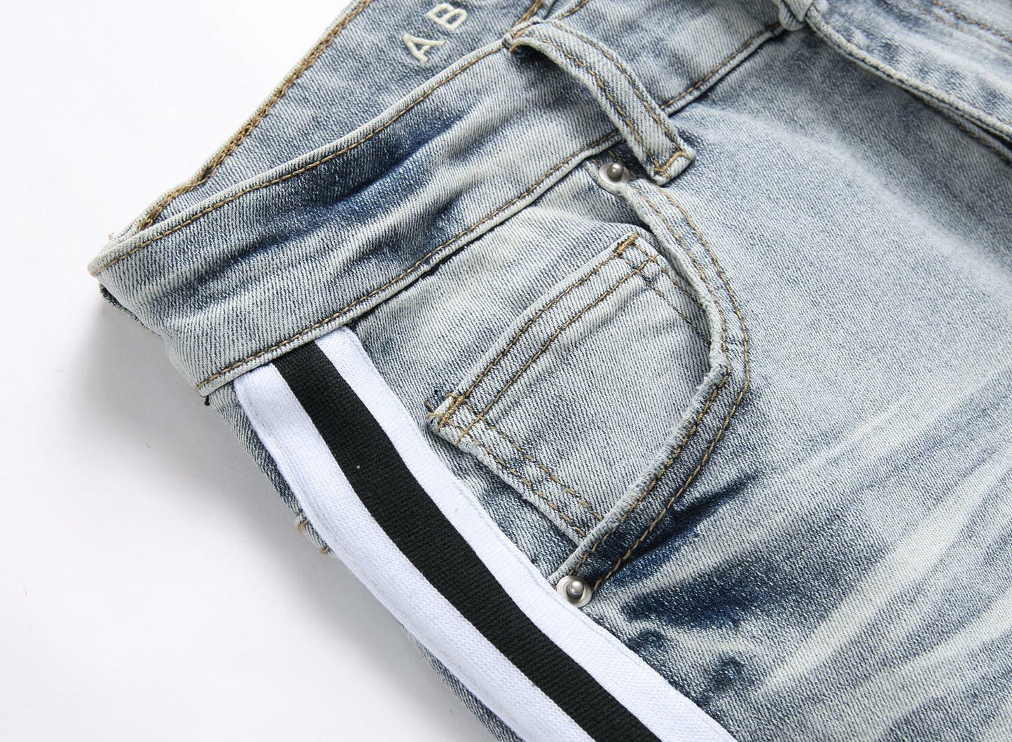 ABSECAI Men's Skinny Ripped Slim Fit Stretch Jeans Blue Size 34