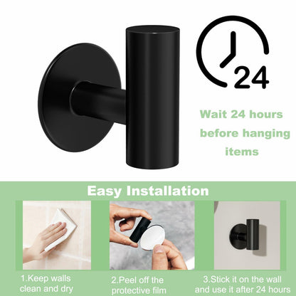 2 Pack Matte Black Stainless Steel Towel Hooks Waterproof Heavy Duty