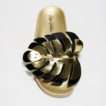 [Like New] Cape Robbin Sharai Women's Leaf Design Black Slides Sandals Size 9