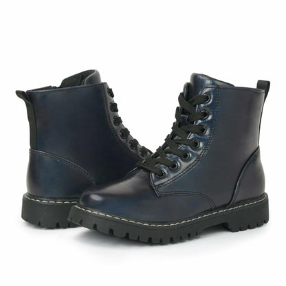 firelli Kids Ankle Boots Navy Size 13 US Side Zipper Lace Up Combat Boots