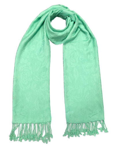 Elu Pashmina Shawl Large Flower Textured Sea Green Soft Wrap 78x28