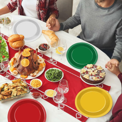 100Pcs Christmas Paper Plates 9" Red Green Disposable Party Tableware