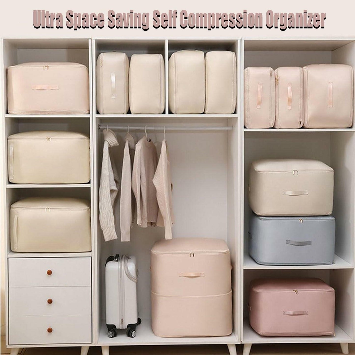 Ultra Space Saving Self Compression Organizer Bag Pink XL 54x42x60cm Size XL