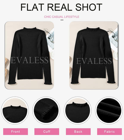 EVALESS Red Ribbed Knit Sweater Women Casual Long Sleeve Pullover Size XXL