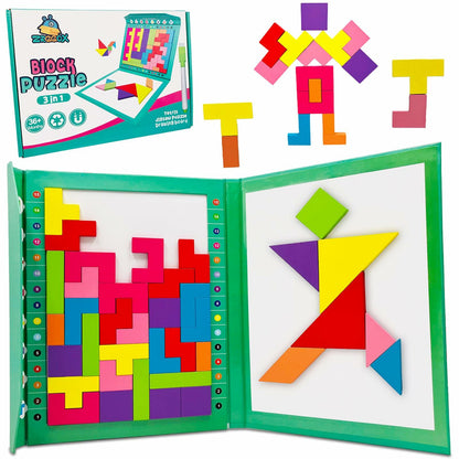 Wooden Blocks Magnetic Puzzle Game Montessori Toy Colorful 3D Brain Teaser