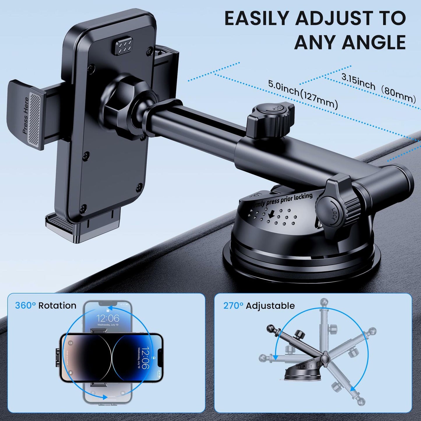 BIVGAZA Military-Grade Car Phone Holder Universal Thick Case Friendly Black