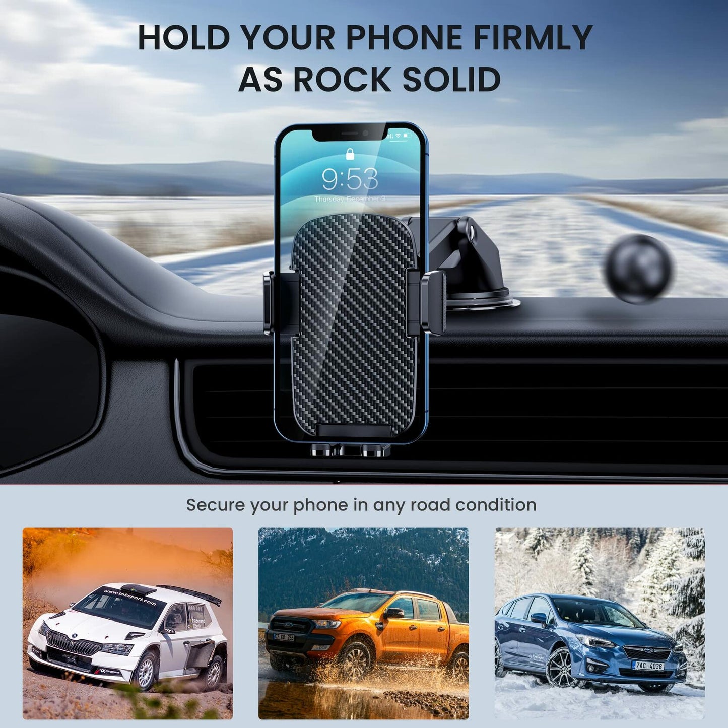 CINDRO Car Phone Holder Mount Military-Grade Suction Universal Black