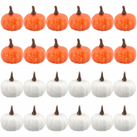 Reicyfang 24 Pcs Mini Artificial Pumpkin Decor Rustic Harvest Orange Set