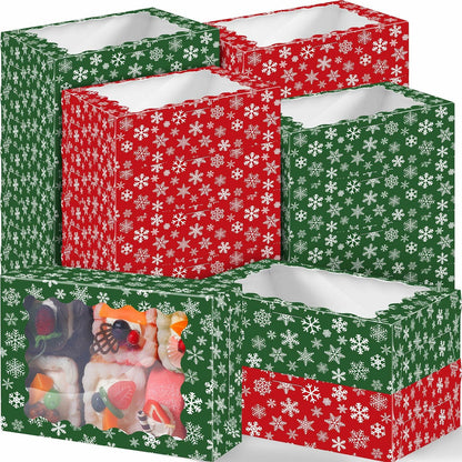 Gersoniel 24 Pcs Christmas Cookie Boxes 8.6x6x2.5in Red Green Snowflake