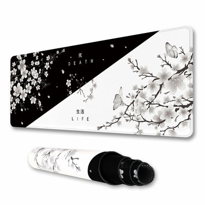 IF FEEL Cherry Blossom Yin Yang Mouse Pad XL Black White 31.5x11.8in