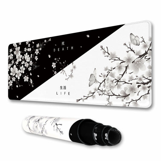 IF FEEL Cherry Blossom Yin Yang Mouse Pad XL Black White 31.5x11.8in