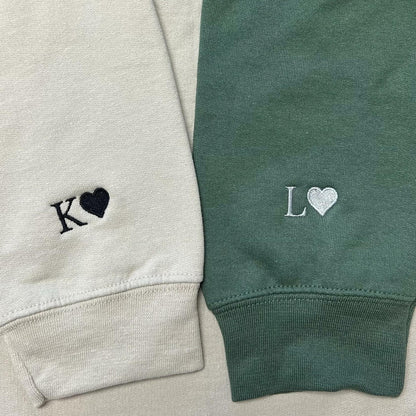 GODMERCH Embroidered Heart Sweatshirt Personalized Initial Sand Size M