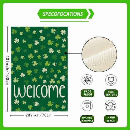 ZAEW St. Patrick's Day Shamrocks Burlap House Flag 28x40 Inch Green Double Sided