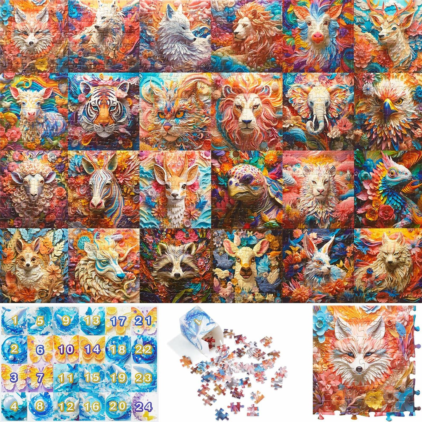 Advent Calendar Puzzle 2024 3D Animal Jigsaw 1008 Pieces Christmas Countdown
