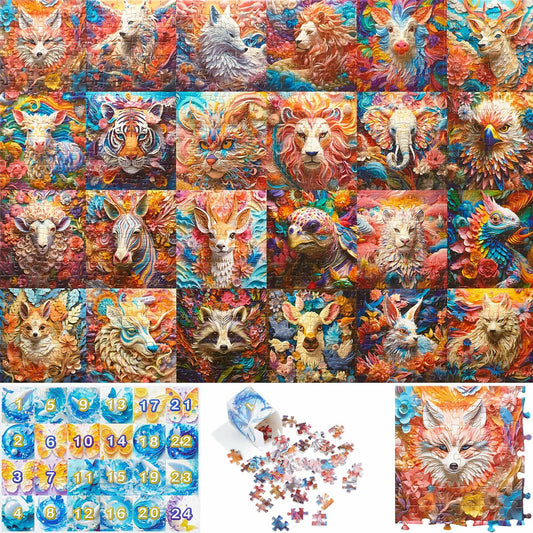 Advent Calendar Puzzle 2024 3D Animal Jigsaw 1008 Pieces Christmas Countdown