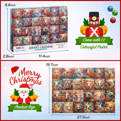 Advent Calendar Puzzle 2024 3D Animal Jigsaw 1008 Pieces Christmas Countdown
