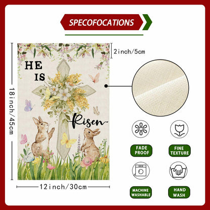ZAEW Easter Watercolor Cross Bunny Garden Flag 12x18 Inch Double Sided
