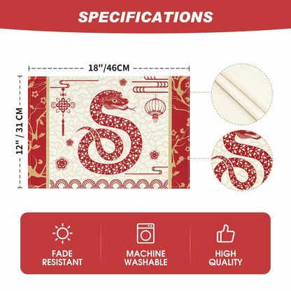 Artoid Mode Zodiac Snake 2025 Placemats Set of 4 12x18in Lunar Table Mats