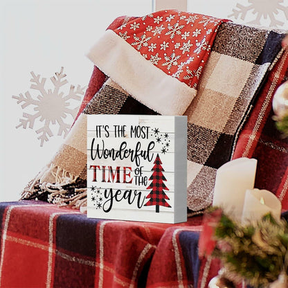 Merry Christmas Reindeer Tree Wood Box Sign Farmhouse Decor 5x5 Inches