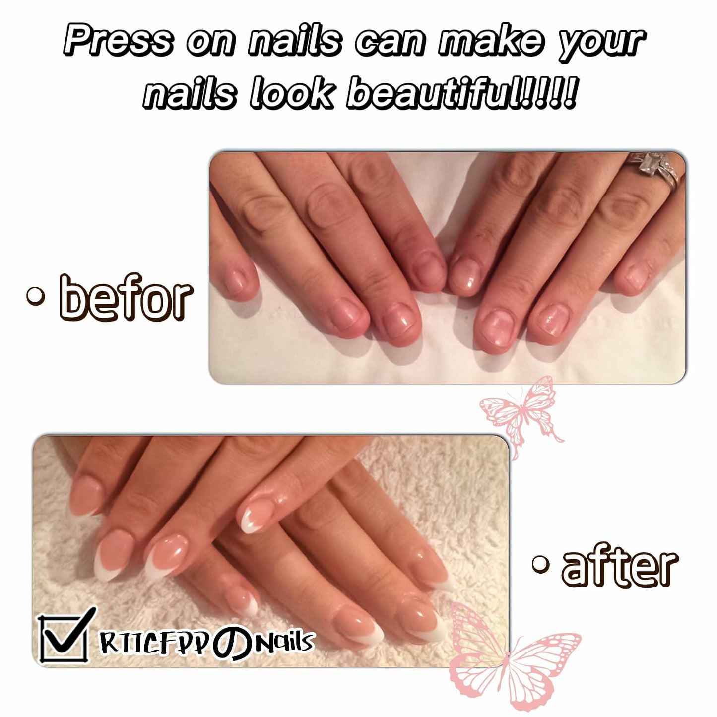 Medium Press On Nails Short Almond Floral Nude Pink Smiling Daisy 24 Pcs
