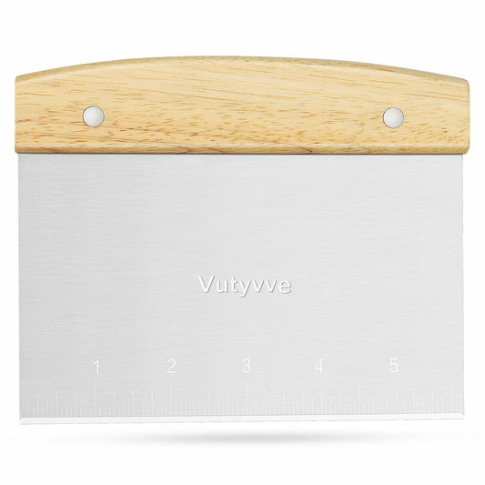 Vutyvve Dough Scraper Set, Wooden Handle Stainless Steel + 2 Plastic, 3 Pc