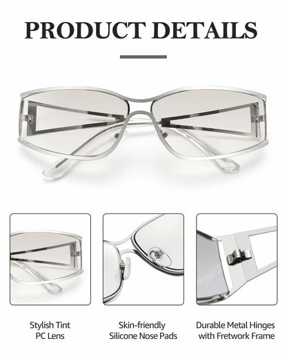 IGnaef Y2k Sunglasses for Women Silver Fashion 2000s Aesthetic