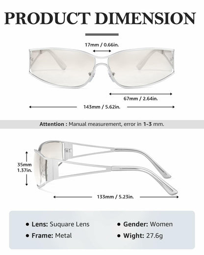 IGnaef Y2k Sunglasses for Women Silver Fashion 2000s Aesthetic