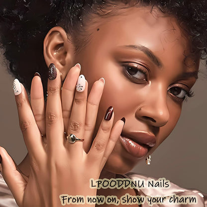 LPOODDNU Press On Nails Medium Coffin Glossy Purple 24Pcs Spring Daisy