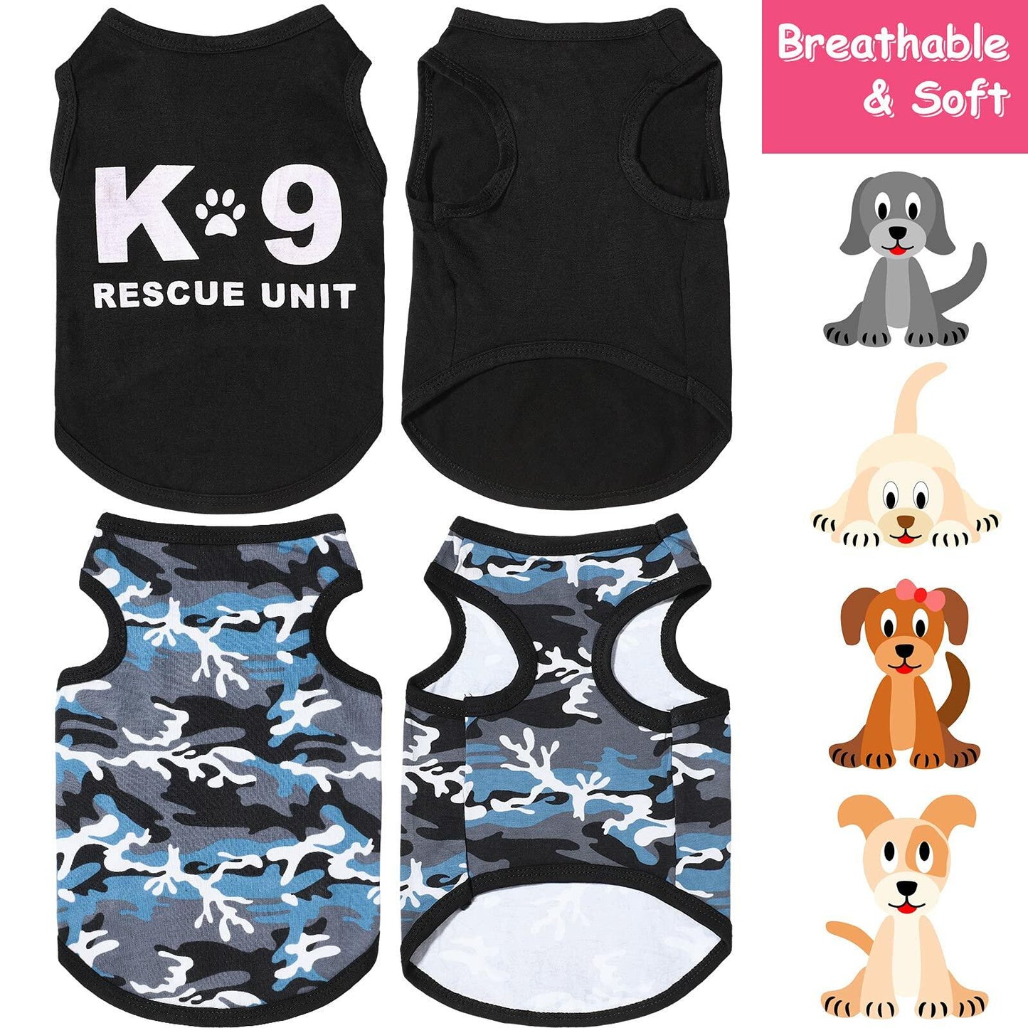 8 Pieces Dog Boy Summer Camo Sleeveless Printed Pet Shirts Size Large