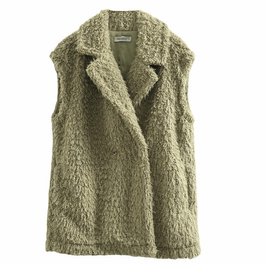 Amazhiyu Womens Faux Fur Waistcoat Vest Laurel Green Size M