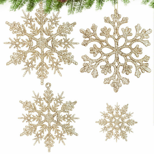 [Like New] Langley 36pcs Rose Gold Glitter Snowflake Ornaments for Christmas Tree