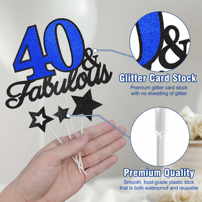 40 & Fabulous Cake Topper 40th Birthday Party Decor Black Rose Gold