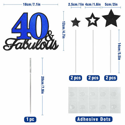 40 & Fabulous Cake Topper 40th Birthday Party Decor Black Rose Gold