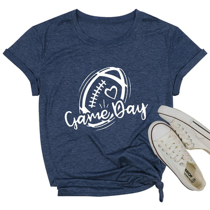 Game Day Shirt Women Cute Football Rugby Ball Graphic Tee Gray Size 2XL
