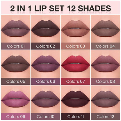 BestBy08/27 evpct Lip Liner Pencil & Lip Gloss Set Waterproof Matte Pink 09#