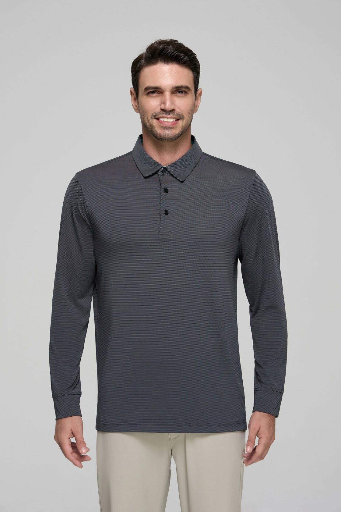 YAMXDM Mens Long Sleeve Golf Polo Shirt Moisture Wicking Light Green Size L