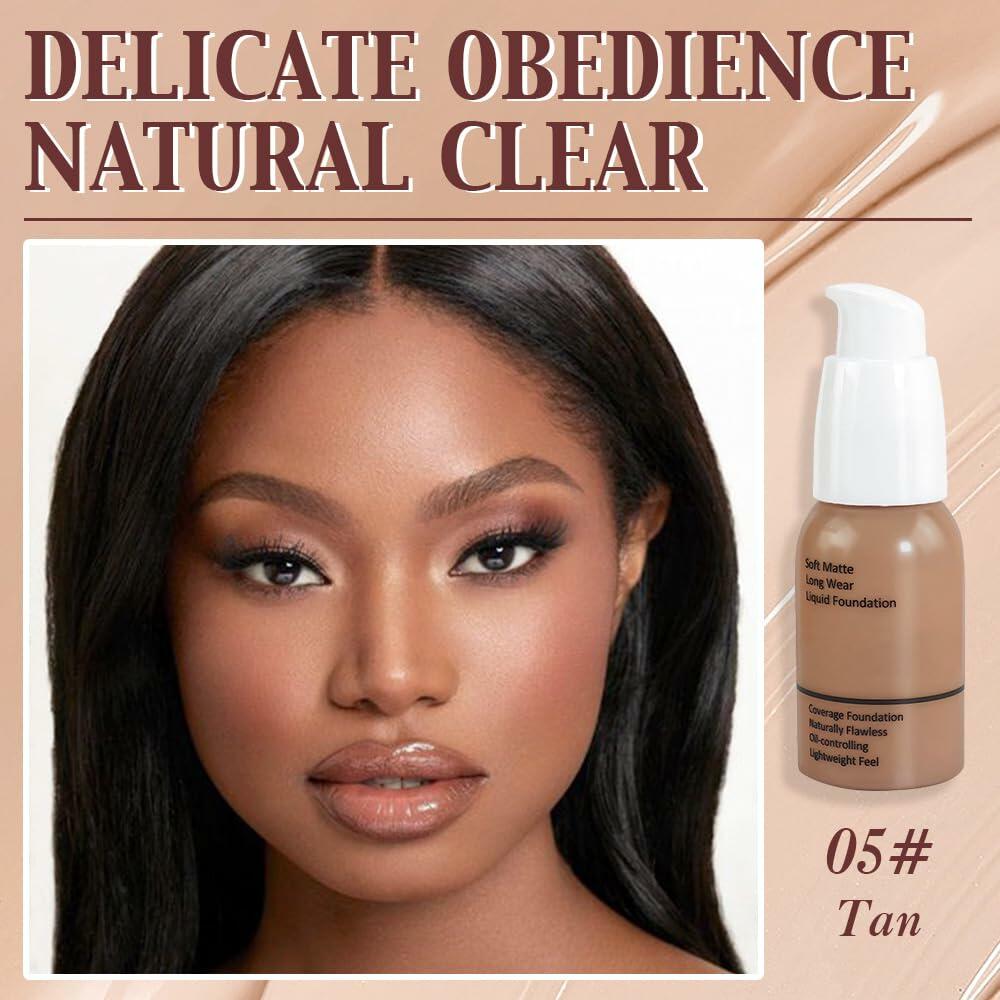 Matte Liquid Full Coverage Foundation 05#Tan 2 Pack Soft Matte 24HR Oil Control